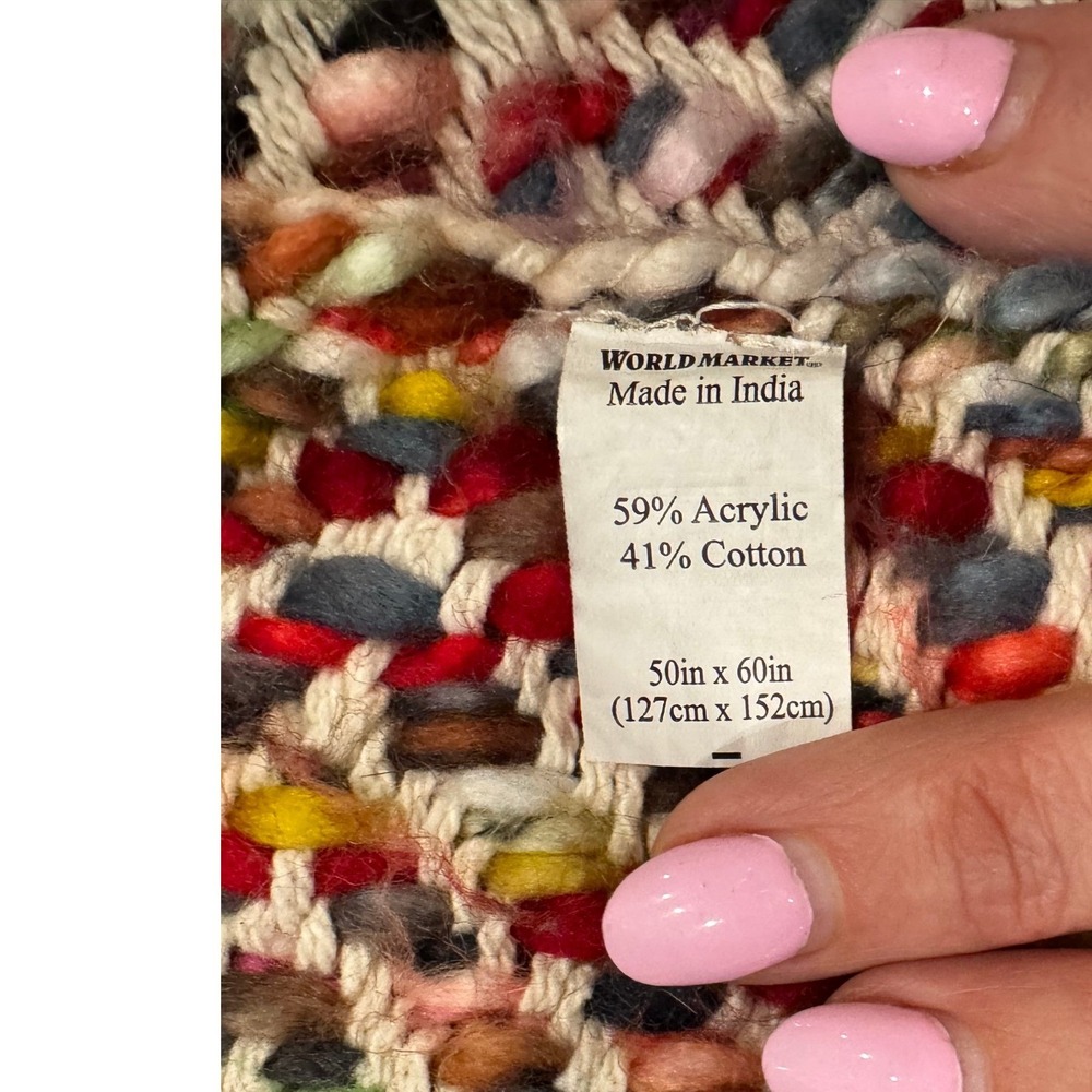 World Market Multicolor Woven Throw Blanket Boho Fringe 50x60 Tassels Textured - Picture 6 of 8